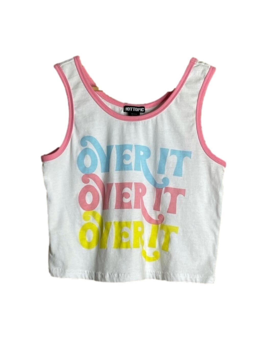 HOT Topic OVER IT cropped pastel pink ringer tank top size small